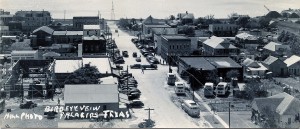 Palacios Birds Eye View, 1940s showing back of Williams Building (Cash Hardware)